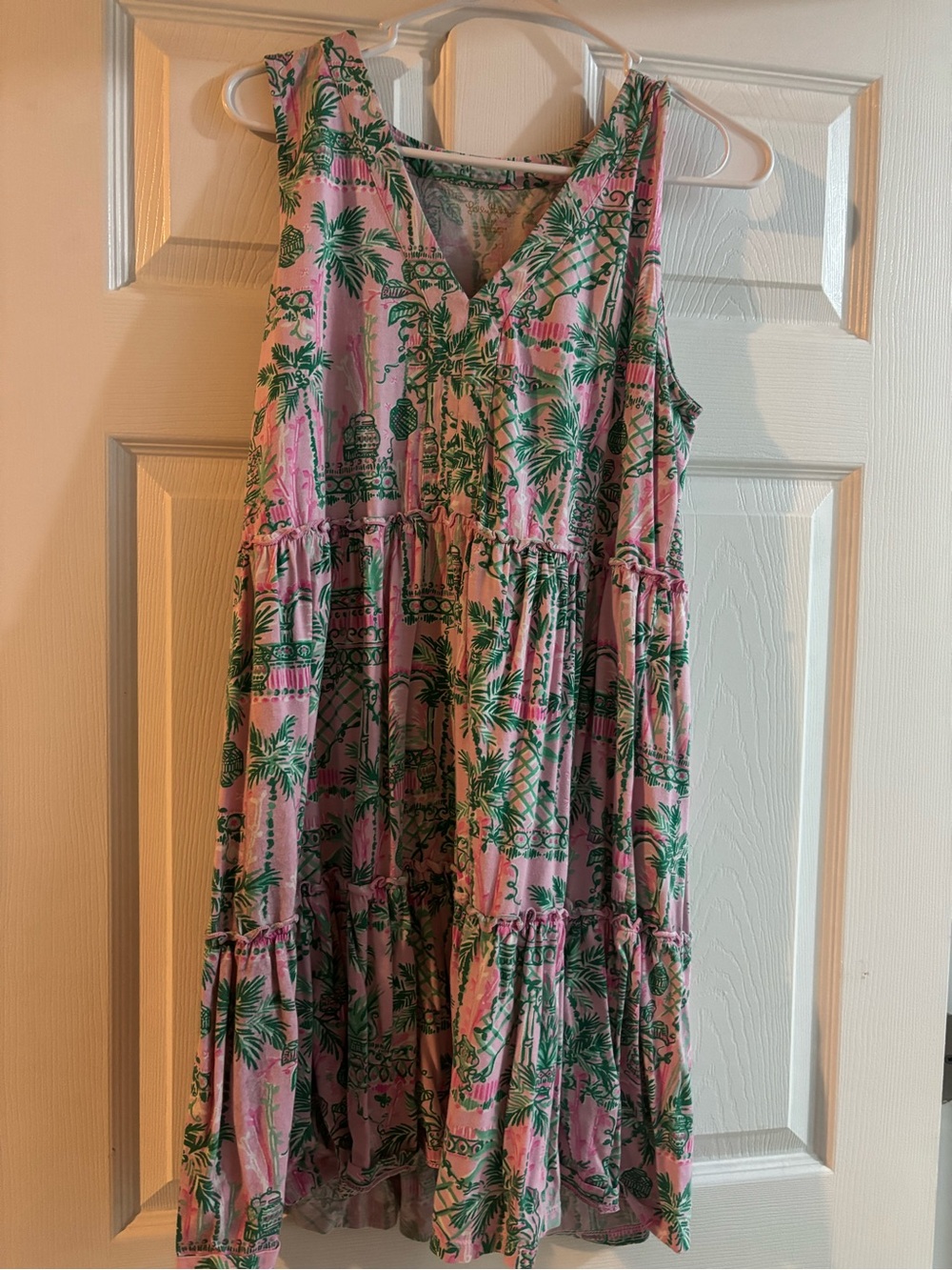 Lilly Pulitzer Pink and Green Tropical V-Neck Dress
